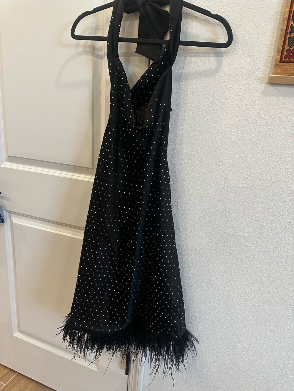 WeWoreWhat Black Studded Mini Dress with Feather Trim - Picture 3 of 5